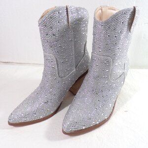 Shein Rhinestone Cowboy Cowgirl Pull-on Boots Women's size 8 Sparkly NEW